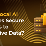 Illustration of local artificial intelligence providing secure access to sensitive enterprise data, ensuring privacy, data sovereignty, regulatory compliance and protection of confidential business information.